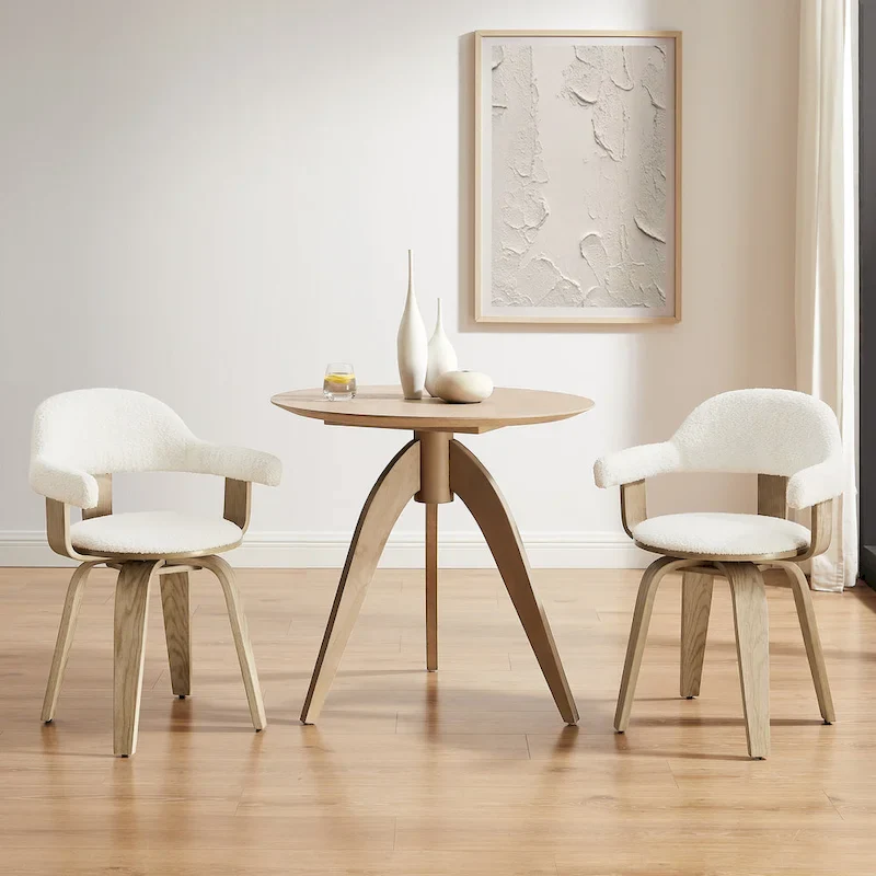 Mid-Century 360&deg; Swivel Accent Chair | Solid Poplar Wood | Faux Leather or Boucle | Multi-Use