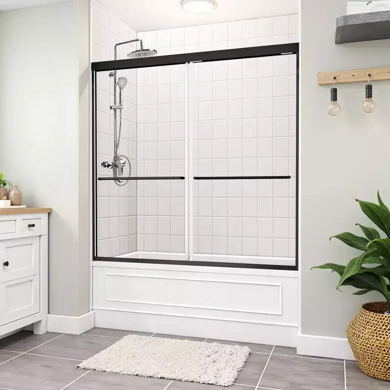 MAYEERTY 60x62in Sliding Bathtub Shower Door, Aluminum Tempered Glass Shower Door for Bathroom, Matte Black