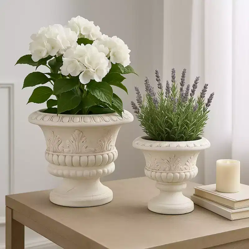 Home Decor Flower Pots and Planters - Indoor and Outdoor Use - Plant Stands Perfect for Garden and Home Decor - Set of 2 - 20, 15 Ivory