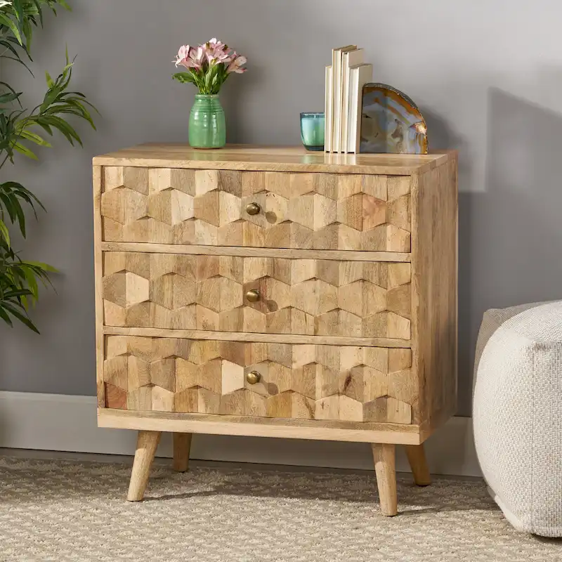 Mid-Century Modern Mango Wood 3-Drawer Chest