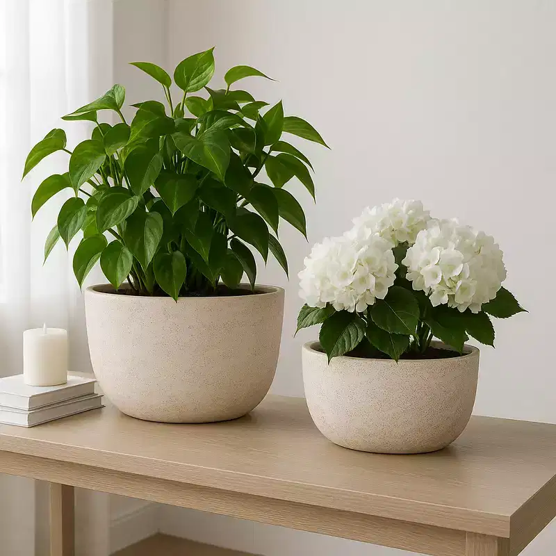Decorative Cement Texture Resin Outdoor Planters for Patio Display - Modern Indoor Planter Home Decor Accent - Set of 2, 22, 18, Ivory