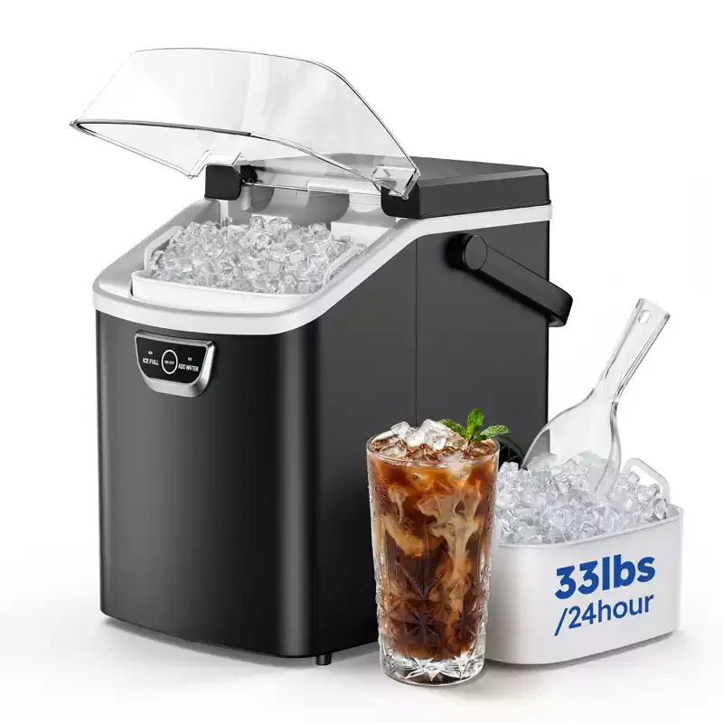 Simzlife 33 Lbs. Nugget Ice Maker Countertop , 5mins Fast Ice Making, Quiet Operation & Self-Cleaning, Black