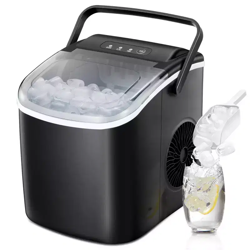 Portable Ice Maker,Countertop Model,Self-Cleaning,26.5lbs/24Hrs,6 Mins/9 Pcs Bullet Ice,Includes Ice Scoop and Basket