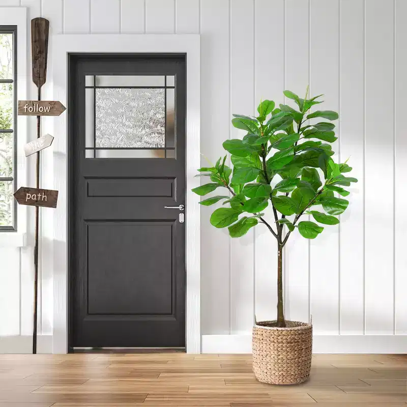 6 Ft Artificial Fiddle Fig Tree. 65- Fake Ficus w/ Adjustable . Floor Decor