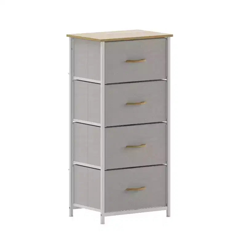 4 Drawer Storage Dresser with Cast Iron Frame, Wood Top and Easy Pull Fabric Drawers with Wooden Handles