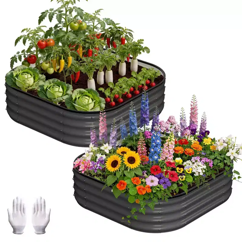 2 Pcs Galvanized Raised Garden Bed, Raised Garden Beds Outdoor, Squircle Planter Raised Beds with Gloves and Rubber Edge Trim for Vegetables, 3x3x1FT