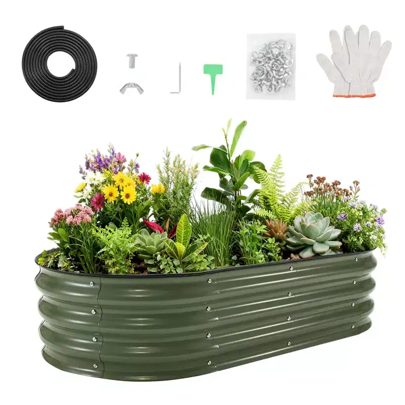 4X2x1 FT Galvanized Raised Garden Bed, Outdoor Oval Metal Planter Box with Open Base, Garden Bed Planter for Vegetables Flower Herb Fruits