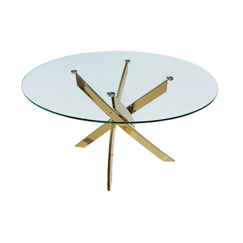 Gold X-Cross Base Round Glass Dining Table for 2&ndash;4 Person