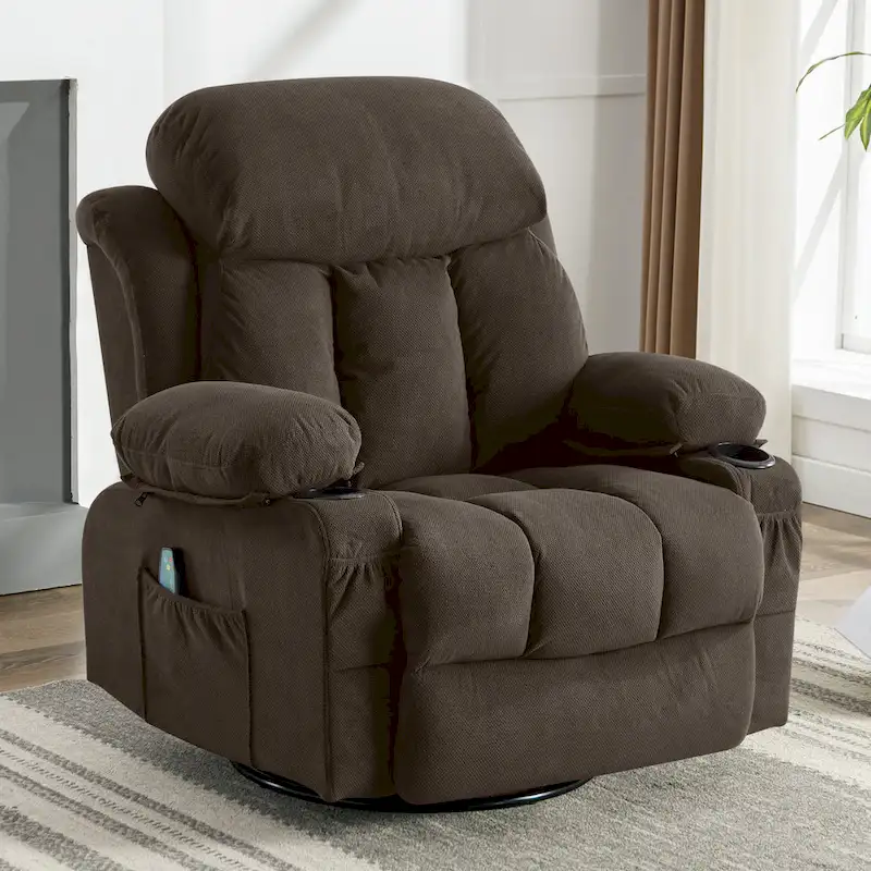 Manual Recliner Chair with Massage, Heat & 360&deg; Swivel