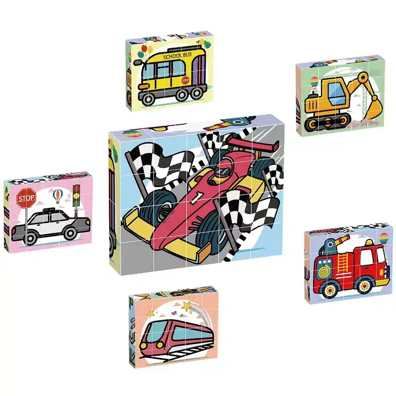 PicassoTiles 6-in-1 Vehicle Magnetic Cube Puzzle Set, 120 Pictures Brain Teaser, STEM Educational Building Blocks Toy for Kids Age 3+