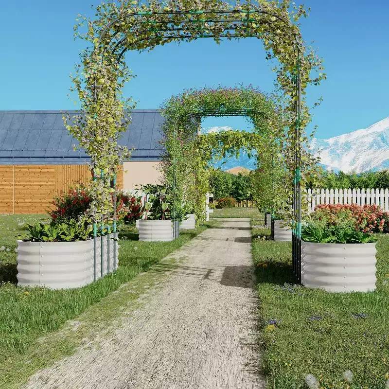 COZONY 96 Trellis Galvanized Raised Garden Bed, Vertical Planter Box, with Expandable Arch & Accessories