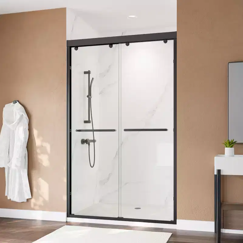 MAYEERTY 8mm Tempered Glass Double Sliding Shower Door - Adjustable Width for Small Bathrooms, Dual-Tone Aluminum Frame