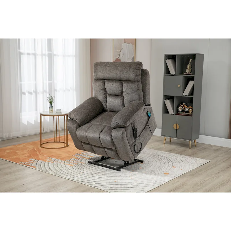 Gray Chenille Oversized Power Lift Recliner Chair with Massage and Heating