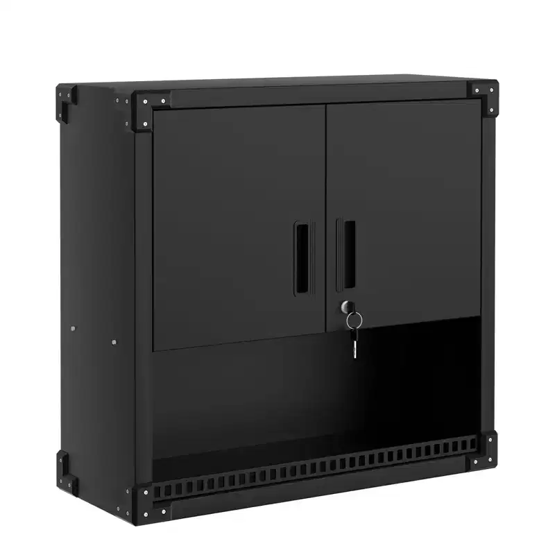 GustoWave Heavy Duty Steel Wall Cabinet, Floating Hanging Storage Organizer with Shelves & Locks, for Workshop, Warehouse, Kitchen, Black