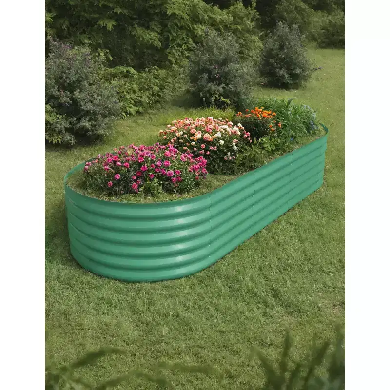 2Pcs Galvanized Raised Garden Bed Kit  Oval Large Metal Planter Boxes for Outdoor Vegetables