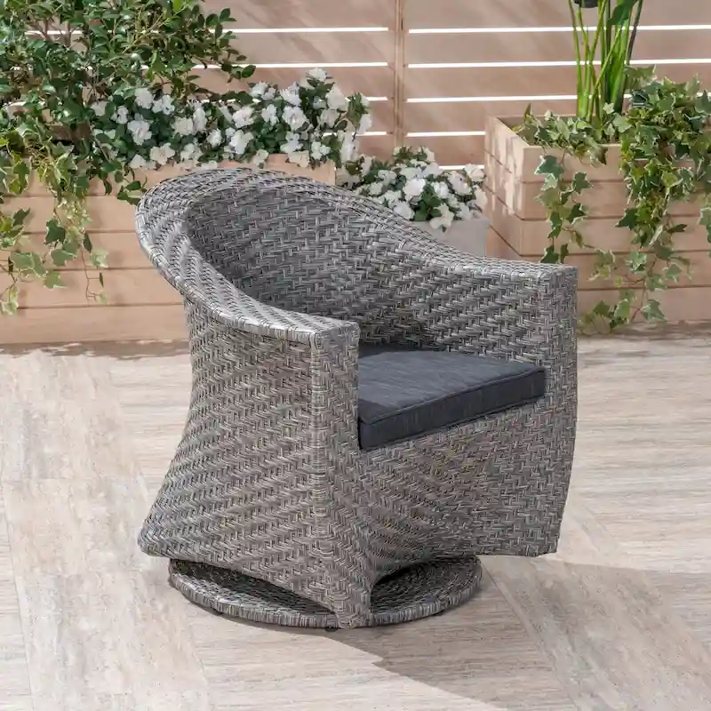 Big Sur Outdoor Wicker Swivel Chair with Outdoor Cushion by Christopher Knight Home
