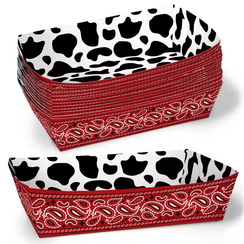 Big Dot of Happiness Western Hoedown Party Paper Food Trays, Disposable Double-Sided Food Holders for Nachos, Hot Dogs, French Fries - 12 Ct