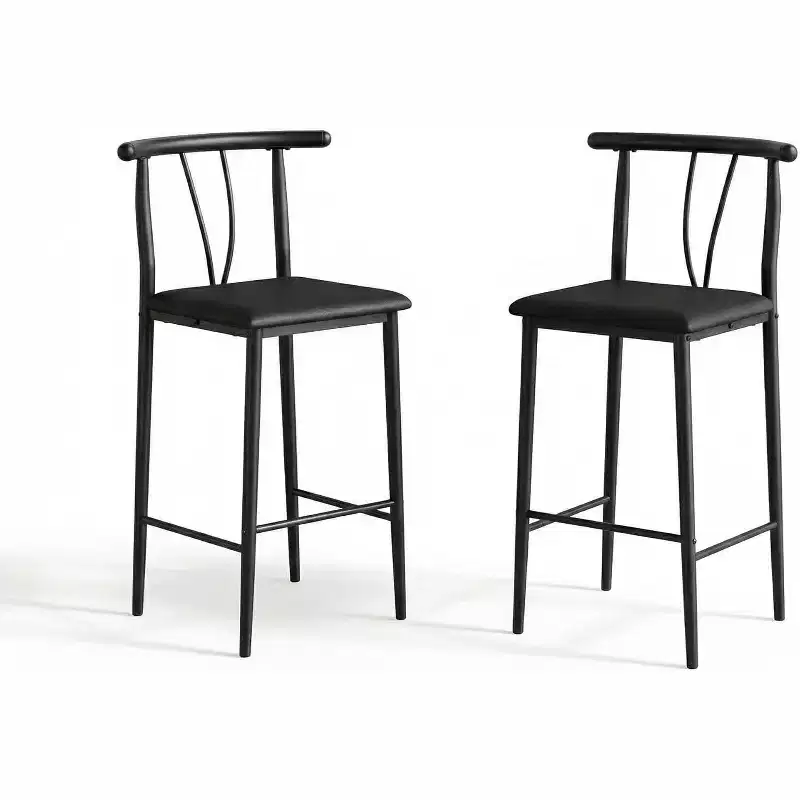 Bar Stools Set of 2/4, 25 Inch Counter Height Faux Leather Stools with Back, Black Metal Legs