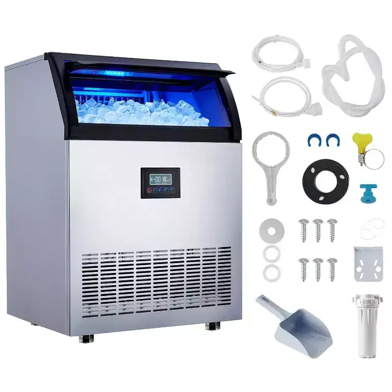 Acekool Commercial Ice Maker - 200Lbs/24H Output, 33Lbs Bin, Fast-Making Stainless Steel Ice Machine