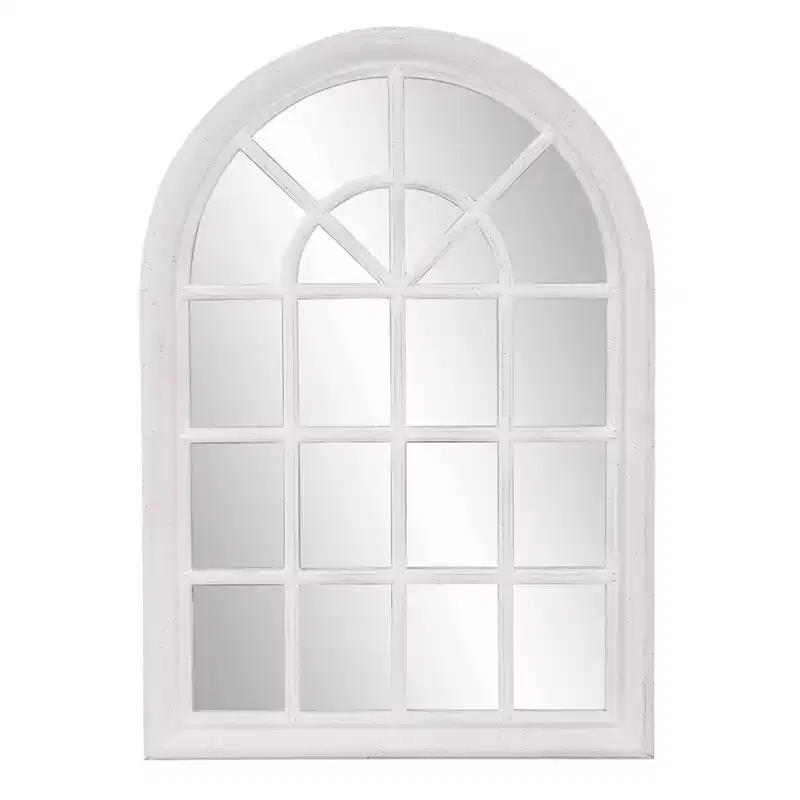 Howard Elliott 29"x41" Arched Windowpane Wall Mirror White Wash: Coastal French Country Style, Wood Frame, Wall Mount