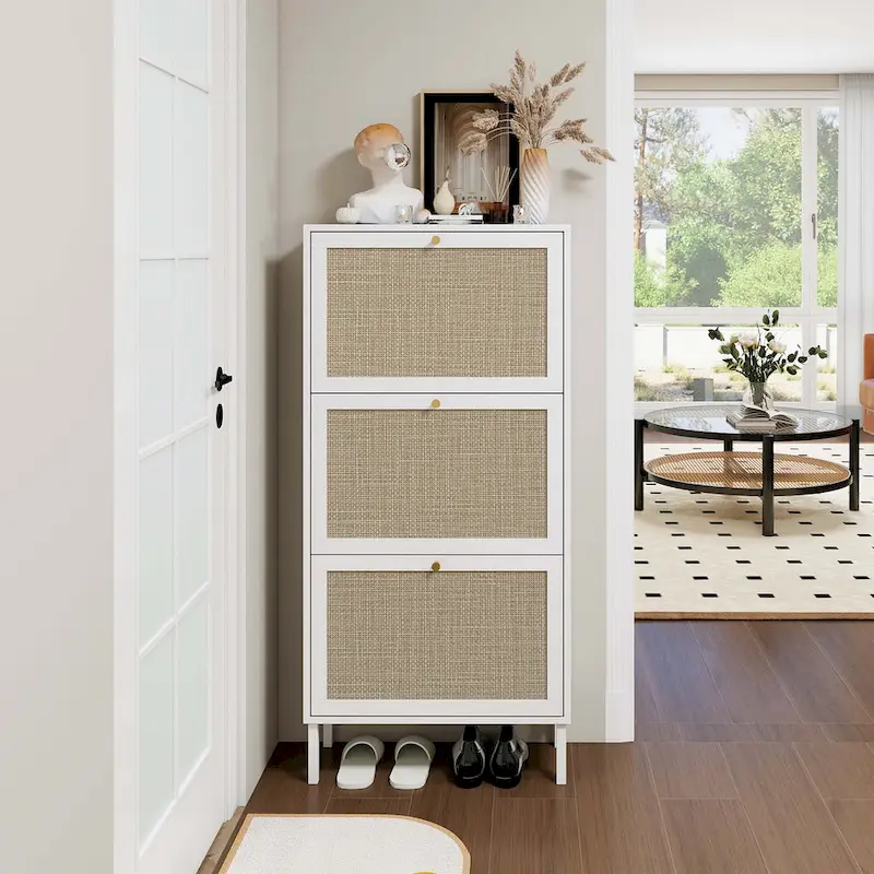 Rattan 3-Door Shoe Rack