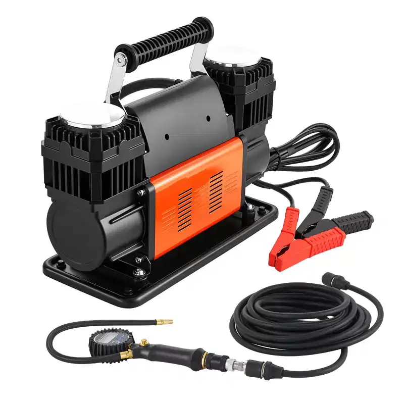 VEVOR Dual-Cylinder Heavy Duty Air Compressor, 10.6CFM Portable Tire Inflator, 12V 150PSI Offroad Air Pump with Digital Pressure Gauge, Black+Orange