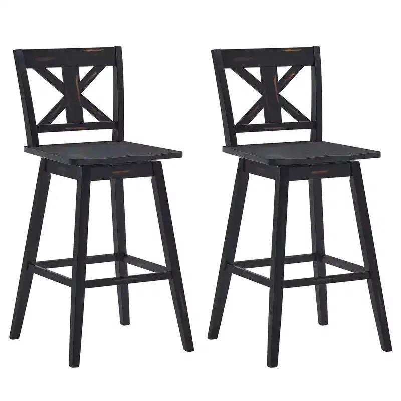 Costway Set of 2 Bar Stools Swivel Pub Height Chairs w/ Rubber Wood Legs White\Black