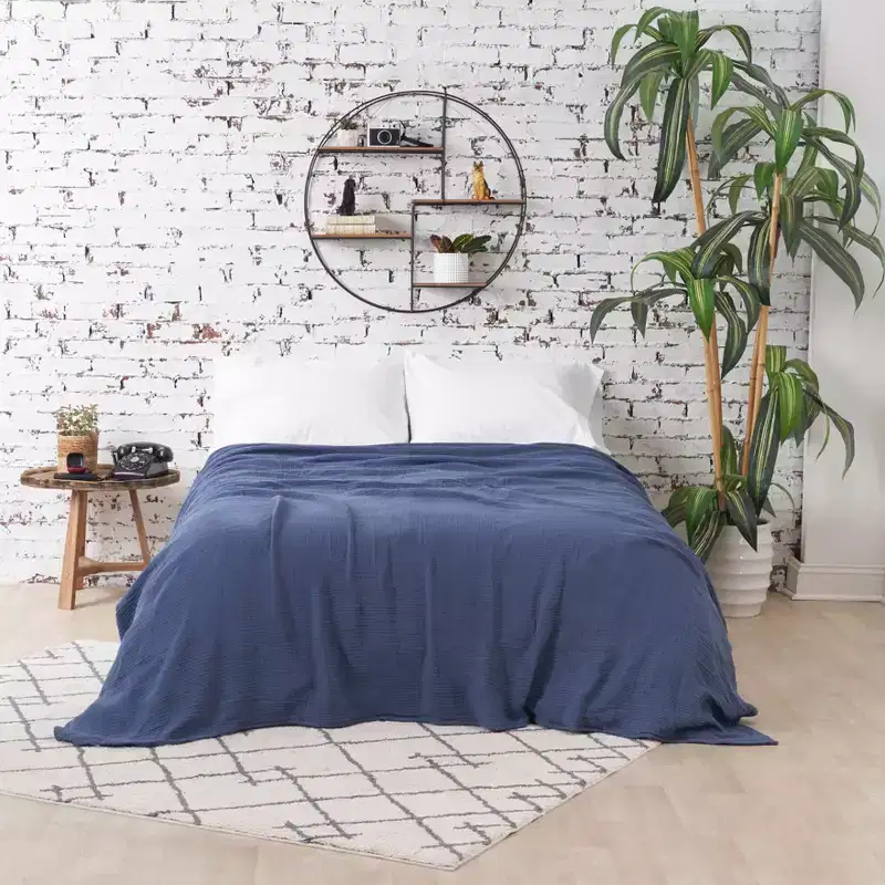 carol & frank Ryker Vintage Indigo King Gauze Coverlet Bedspread