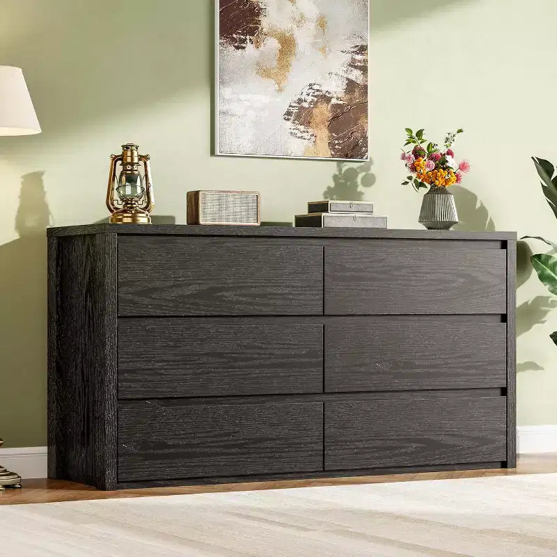 6 Drawer Dresser with Wood Grain Finish &ndash; Wide Chest of Drawers for Bedroom, Living Room and Entryway