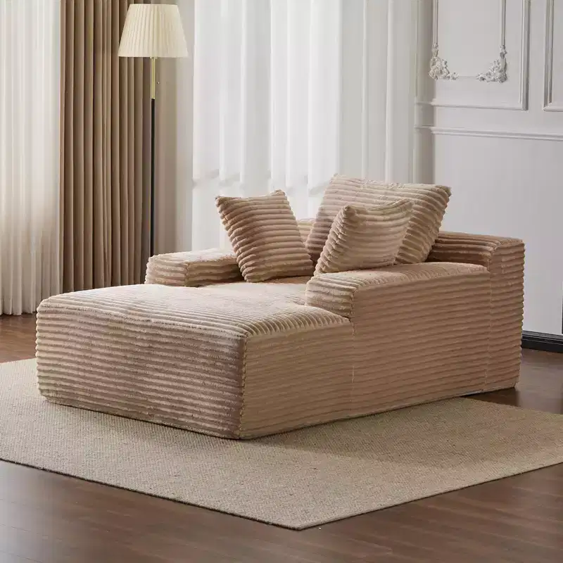 Okak Modern Oversized Chaise Lounge Sleeper Sofa Bed with Armrest & Throw Pillows,Upholstered Deep Seat Futon Sofa Couch for Living Room