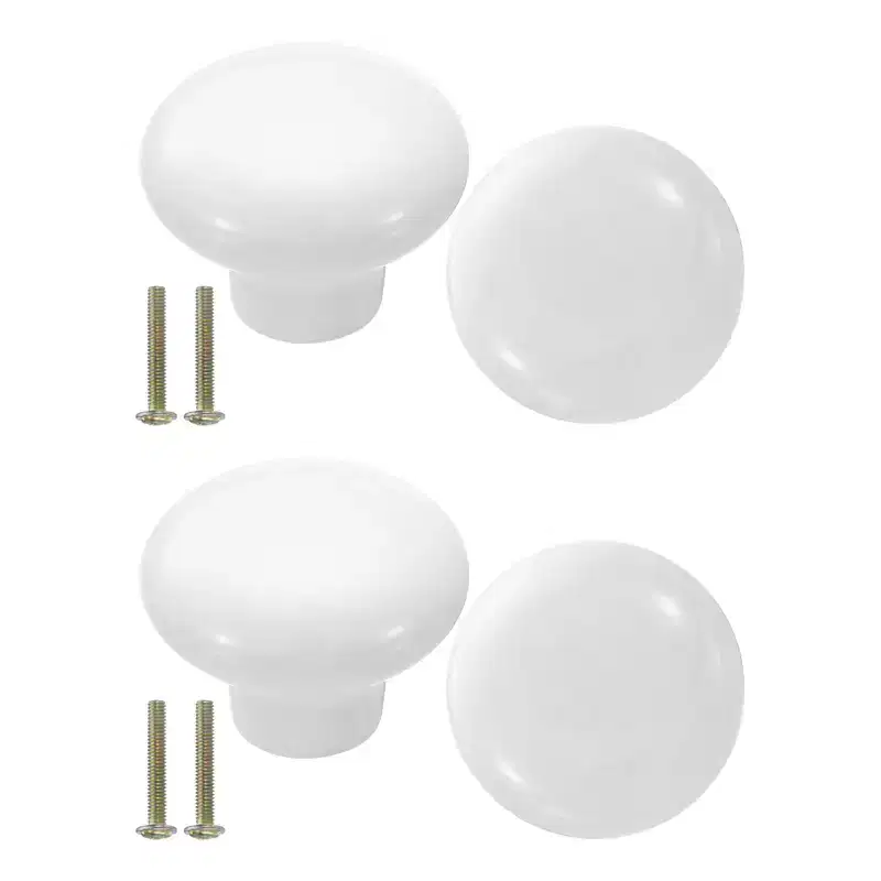 Unique Bargains Round Ceramic Drawer Knobs with Screw for Cupboard Wardrobe 4 Pcs