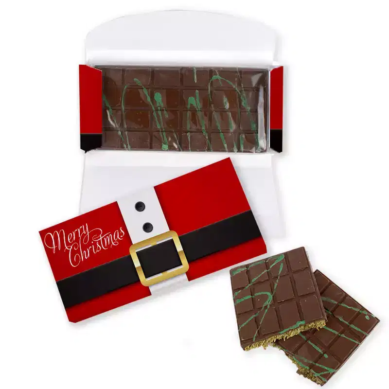 7.4oz Dubai Chocolate Bar Christmas Party Favors For Holiday Gifting, Stocking Stuffers & More - Santa Belt