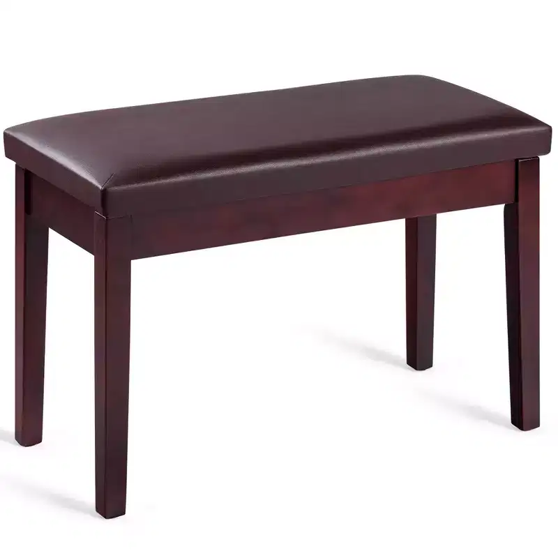Costway PU Leather Piano Bench Padded Double Duet Keyboard Seat Storage Brown
