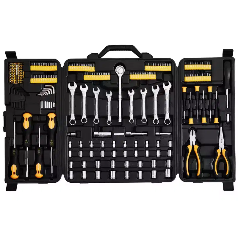 VEVOR 221-Piece Mechanics Tool Set, 1/4 and 3/8 Drive Sockets, SAE and Metric with Bits, Wrenches, Ratchet Handle, Accessories, Black&Silver