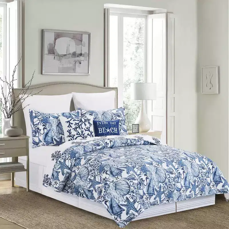 C&F Home Blue Coast Shells King Reversible Bedspread