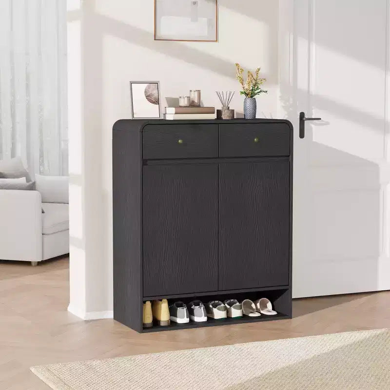 Modern Shoe Storage Cabinet, Wooden Entryway Shoe Organizer with 2 Drawers & Adjustable Shelves, Freestanding Shoe Rack for Living Room Bedroom