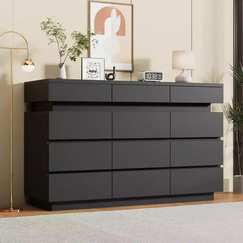 Modern Dresser for Bedroom, 59 Wooden Dresser with LED Lights, Modern Dressers & Chests of Drawers for Living Room Hallway Bedroom