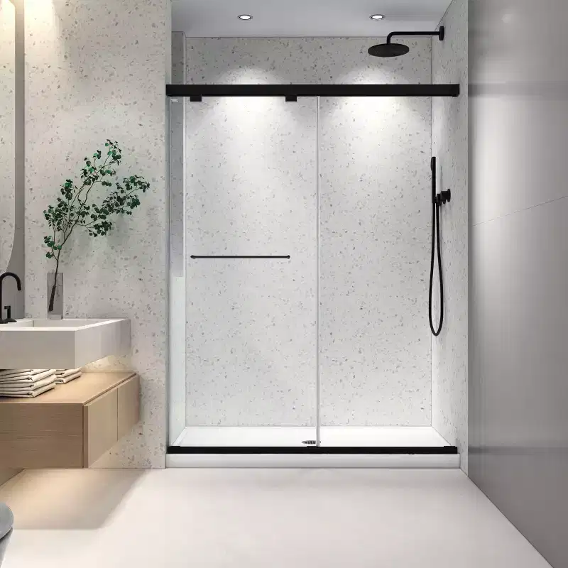 PexFix 76 in.x 54 in. Frameless Double Sliding Shower Door 8mm Tempered Glass With Adjustable Soft Closing Design for Spa Bathroom Clear Matte Black