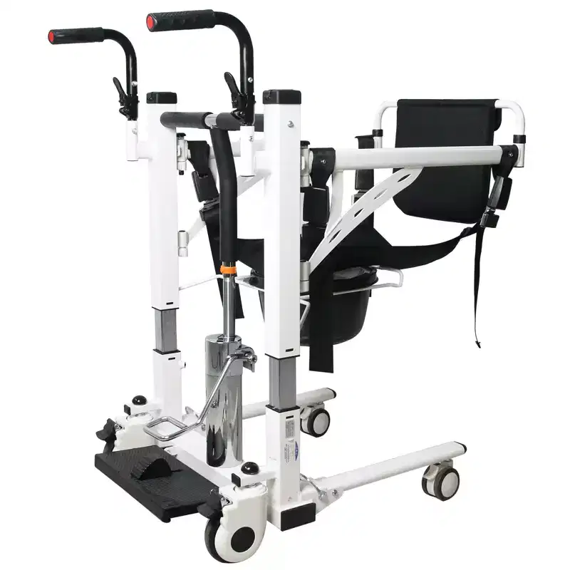 COZONY Hydraulic Patient Lift Chair, Adjustable Height, Split Seat Commode & Transfer Wheelchair