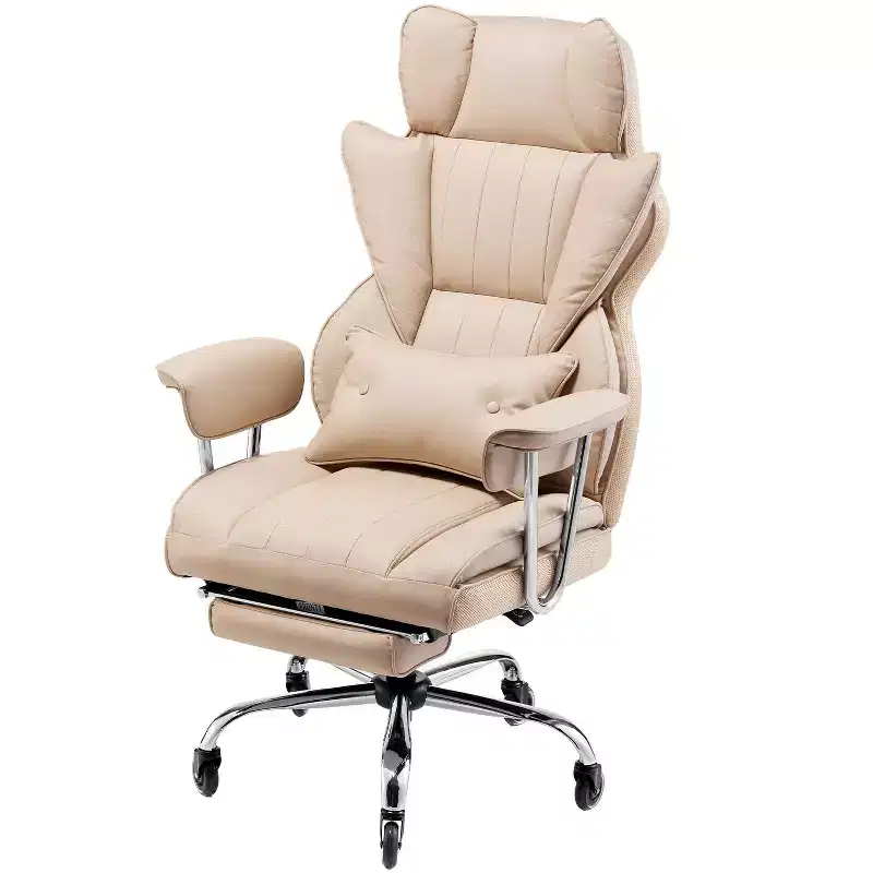 VEVOR Executive Office Chair with Footrest, 400lb Capacity Office Chair with Lumbar Pillow & Removable Armrests, Heavy Duty Ergonomic Chair,Beige