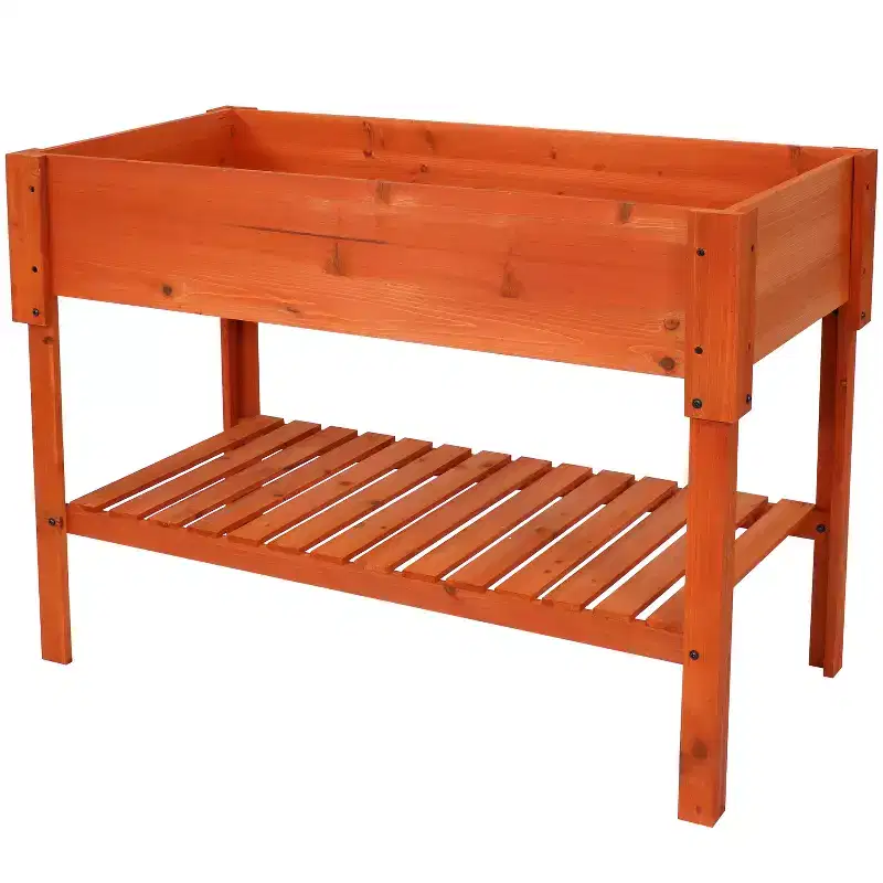 Sunnydaze Outdoor Raised Wooden Garden Bed with Lower Shelf for Flowers, Herbs, Green Plants, and Vegetables - 42 W - Stained Finish