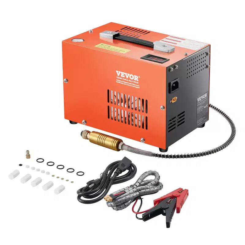 VEVOR PCP Air Compressor, 4500PSI/30Mpa Portable PCP Airgun Compressor with Built-in Converter & Fan Cooling System, DC12V/AC120V Manual-Stop, Orange