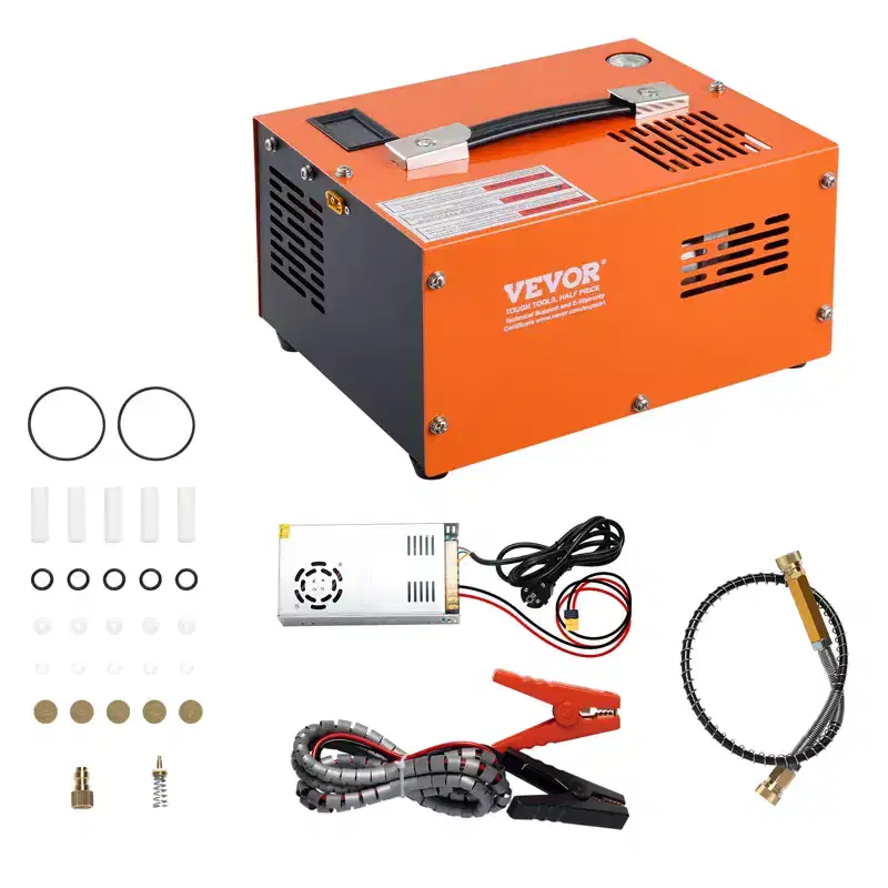 VEVOR PCP Air Compressor, 4500PSI/30Mpa Portable PCP Airgun Compressor with External Converter, DC12V, AC115V | Oil & Water-Free ,Orange
