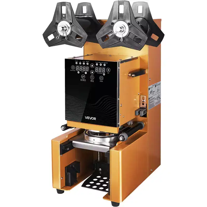 VEVOR Fully Automatic Cup Sealing Machine, 500-650 Cups/H, Cup Sealer Machine for 190 mm Tall & 90/95 mm Cup, with Digital Control LCD Panel, Gold