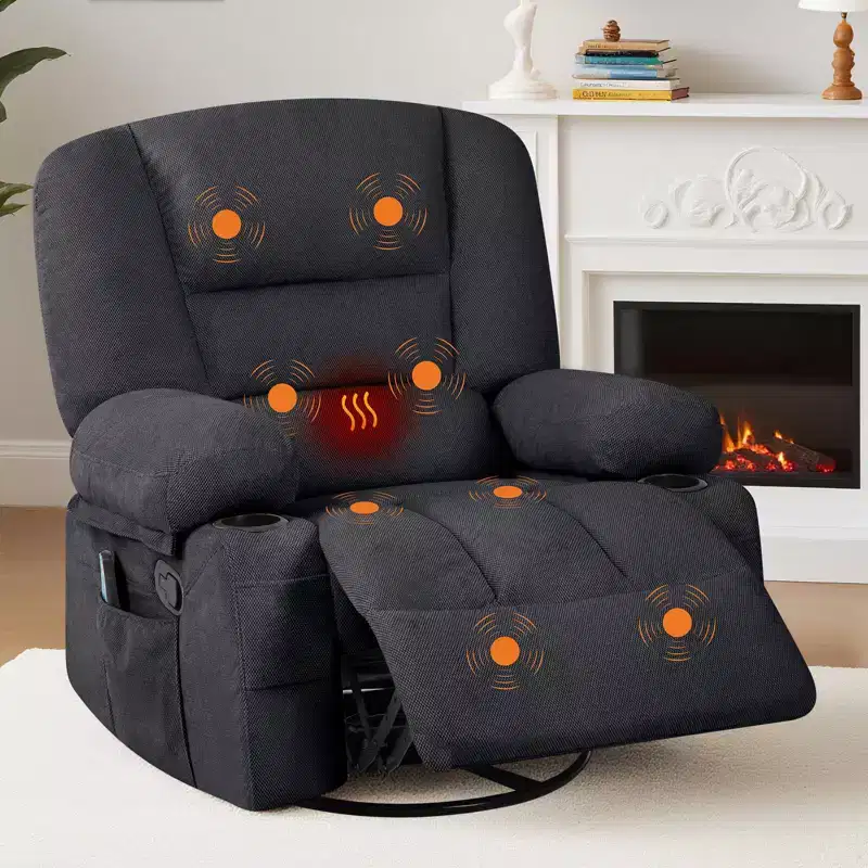 Rocker Recliner Chair with Massage & Heating &ndash; 360&deg; Swivel, Extra Wide, Chenille or PU