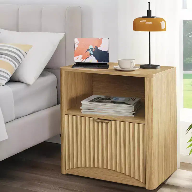 Nightstand Set of 2, 22.8 Wide Fluted Nightstand with Drawer and Storage, Mid Century Modern Nightstand, Fluted Nightstand for Bedroom Sofa Office