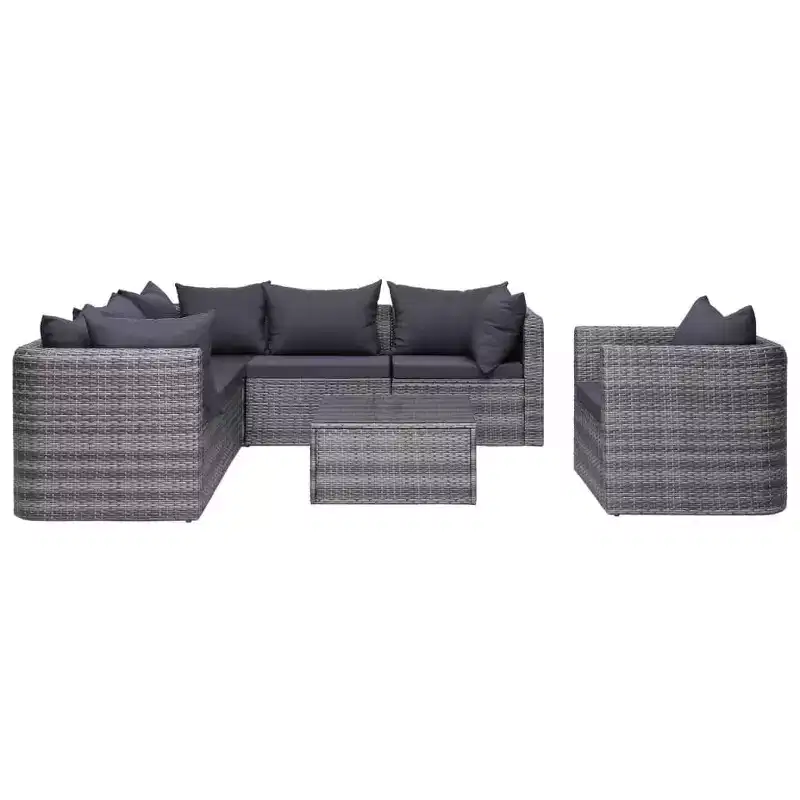vidaXL Patio Lounge Set Outdoor Sectional Sofas with Cushions Poly Rattan