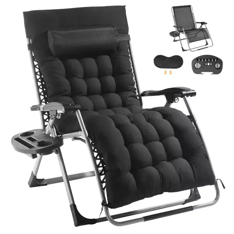 VEVOR Zero Gravity Chair, 33 inch Zero Gravity Recliner Lounge Chair for Indoor and Outdoor, Adjustable Anti Gravity Chair, 500 lbs, Black