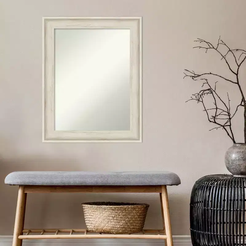 Cream & Grey Rectangular Wall Mirror, Framed, 1-Person