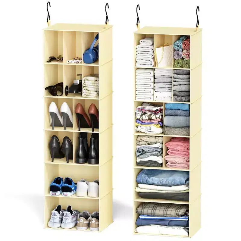 2 Pack Hanging Closet Organizer and Storage with Dividers ,efficient shoe storage in closets, wardrobes, RVs, and garment racks-SpaceAid